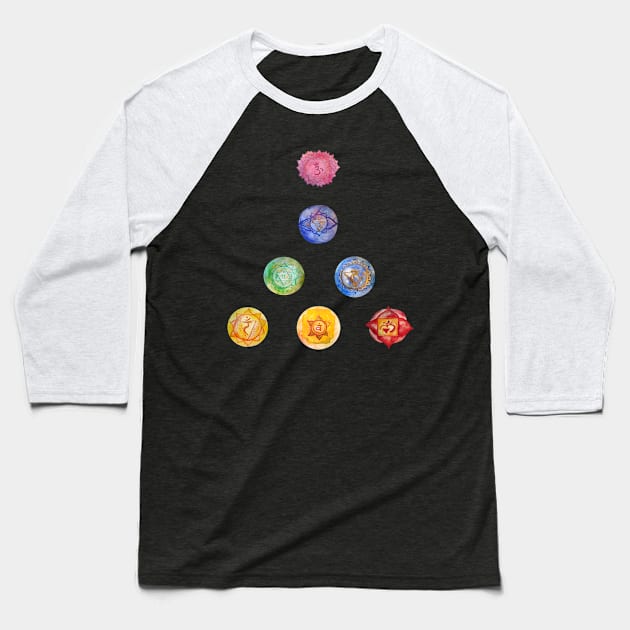 7 Chakras Pyramid Baseball T-Shirt by Manitarka